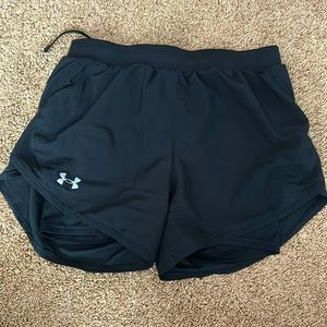 Women’s black under armour running shorts with black spandex connected